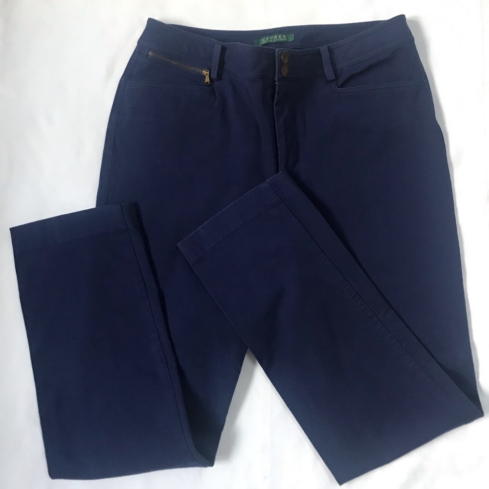 Ralph Lauren Stretchy Cotton Straight Leg Pants 8 Blue